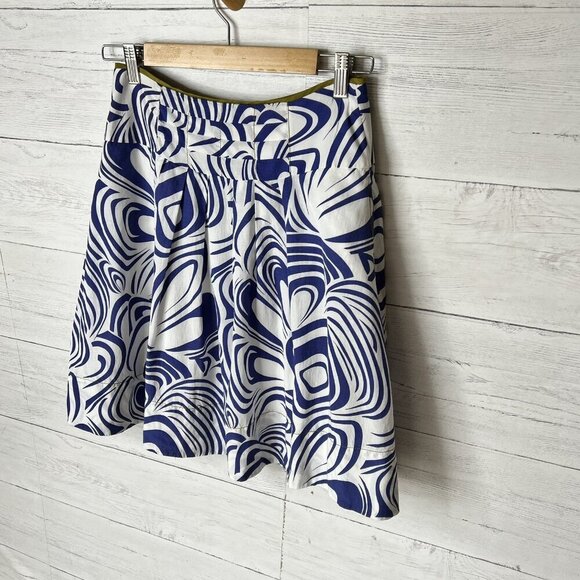 Cabi Skirt Womens Size 0 Blue & White Lombard Geo Swirl Cotton Blend Pleated - Picture 4 of 15